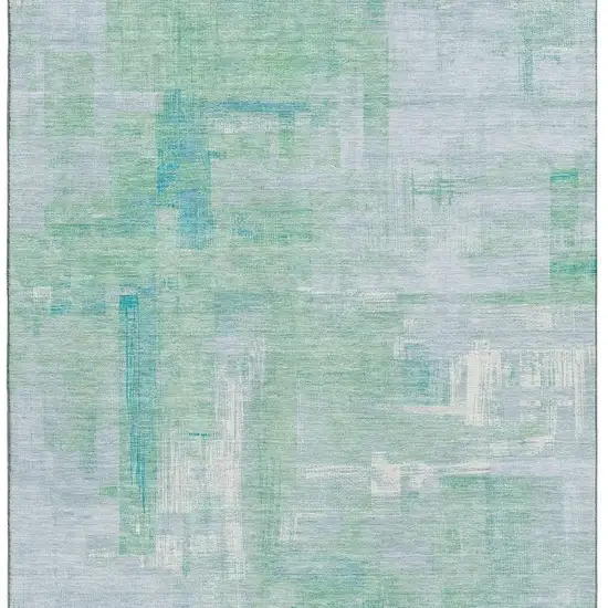 Sky Blue Ivory And Teal Abstract Washable Area Rug With UV Protection Photo 4