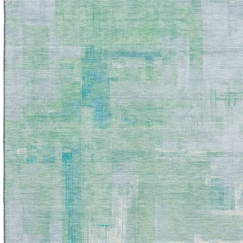 Sky Blue Ivory And Teal Abstract Washable Area Rug With UV Protection Photo 2