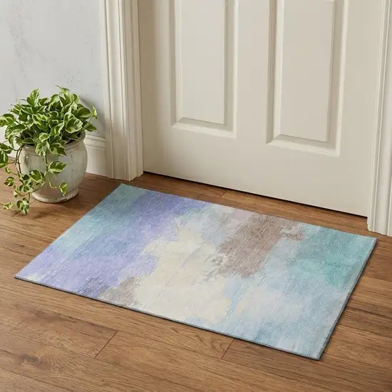 Sky Blue Lavender And Beige Abstract Washable Area Rug With UV Protection Photo 1