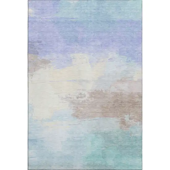 Sky Blue Lavender And Beige Abstract Washable Area Rug With UV Protection Photo 1