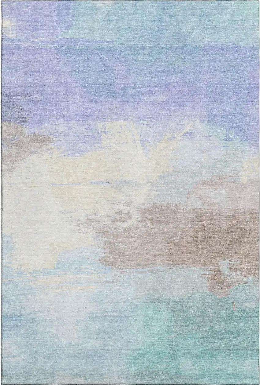Sky Blue Lavender And Beige Abstract Washable Area Rug With UV Protection Photo 1