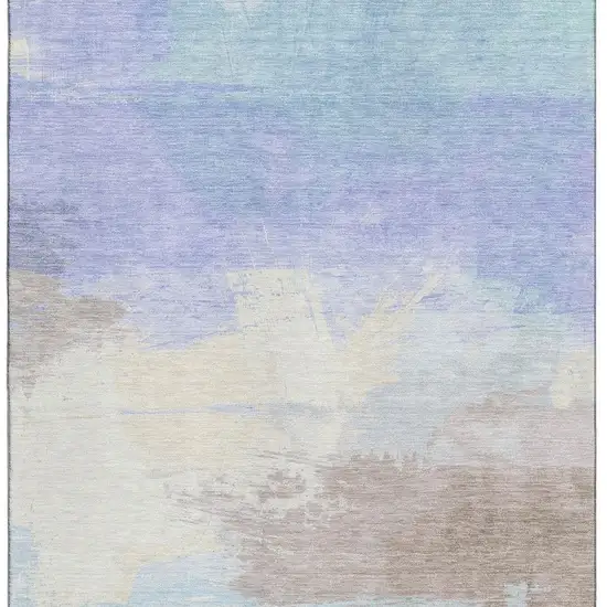 Sky Blue Lavender And Beige Abstract Washable Area Rug With UV Protection Photo 3