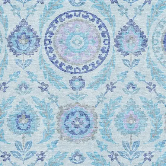 Sky Blue Lavender And Gray Floral Washable Area Rug With UV Protection Photo 3