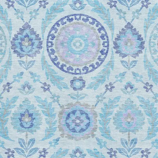 Sky Blue Lavender And Gray Floral Washable Area Rug With UV Protection Photo 3