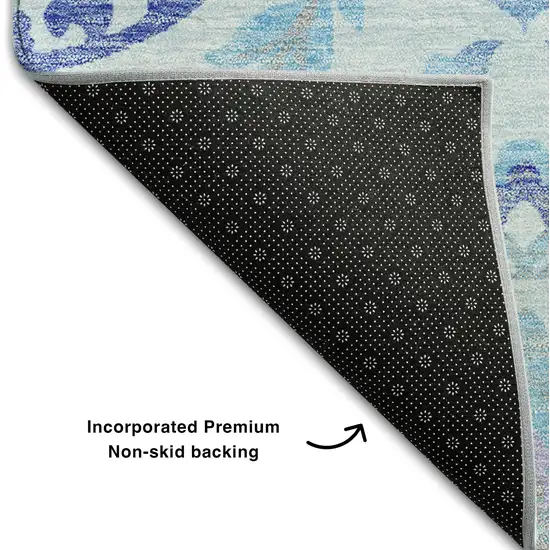 Sky Blue Lavender And Gray Floral Washable Area Rug With UV Protection Photo 7