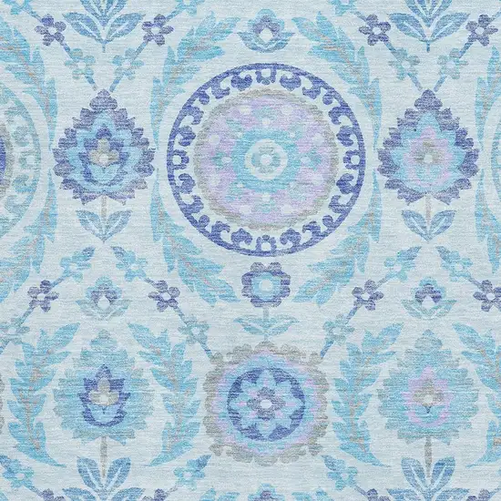 Sky Blue Lavender And Gray Floral Washable Area Rug With UV Protection Photo 3