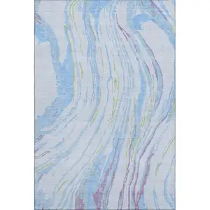 Photo of Sky Blue Lavender And Green Abstract Washable Area Rug With UV Protection