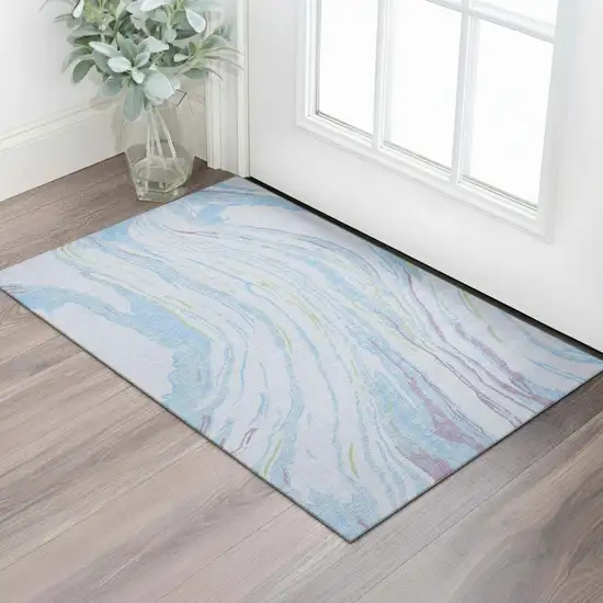 Sky Blue Lavender And Green Abstract Washable Area Rug With UV Protection Photo 2
