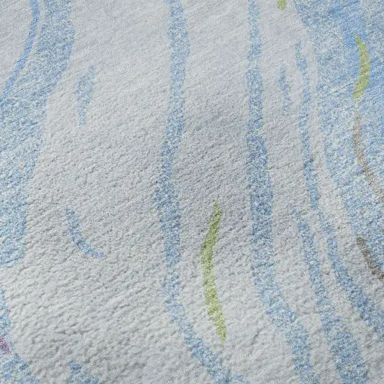 Sky Blue Lavender And Green Abstract Washable Area Rug With UV Protection Photo 9
