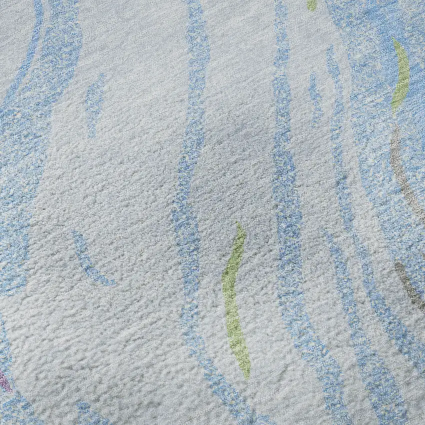 Sky Blue Lavender And Green Abstract Washable Area Rug With UV Protection Photo 9