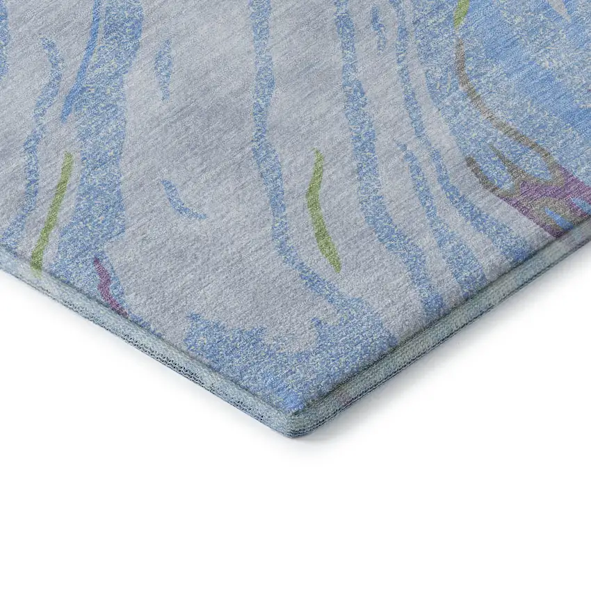 Sky Blue Lavender And Green Abstract Washable Area Rug With UV Protection Photo 7