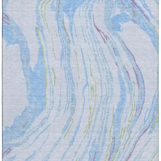 Sky Blue Lavender And Green Abstract Washable Area Rug With UV Protection Photo 3