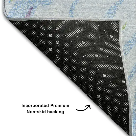 Sky Blue Lavender And Green Abstract Washable Area Rug With UV Protection Photo 6