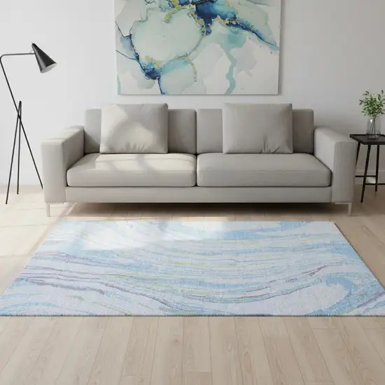 Sky Blue Lavender And Green Abstract Washable Area Rug With UV Protection Photo 2