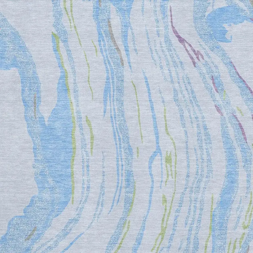 Sky Blue Lavender And Green Abstract Washable Area Rug With UV Protection Photo 2