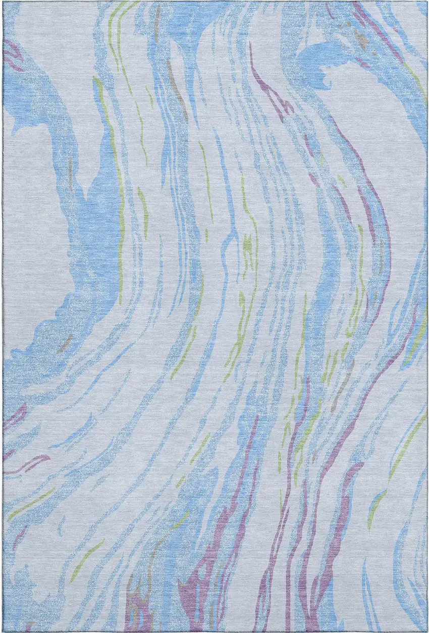 Sky Blue Lavender And Green Abstract Washable Area Rug With UV Protection Photo 1