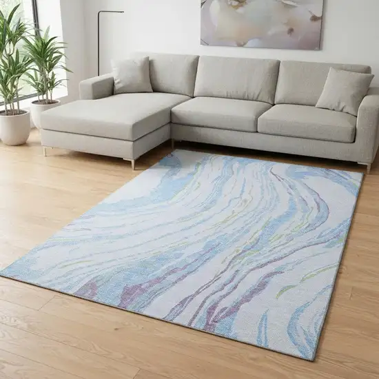 Sky Blue Lavender And Green Abstract Washable Area Rug With UV Protection Photo 2