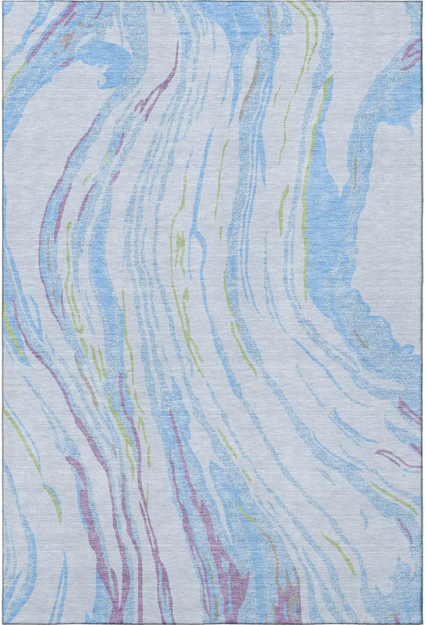 Sky Blue Lavender And Green Abstract Washable Area Rug With UV Protection Photo 2