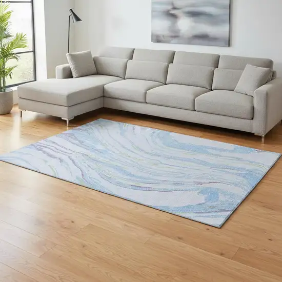 Sky Blue Lavender And Green Abstract Washable Area Rug With UV Protection Photo 2
