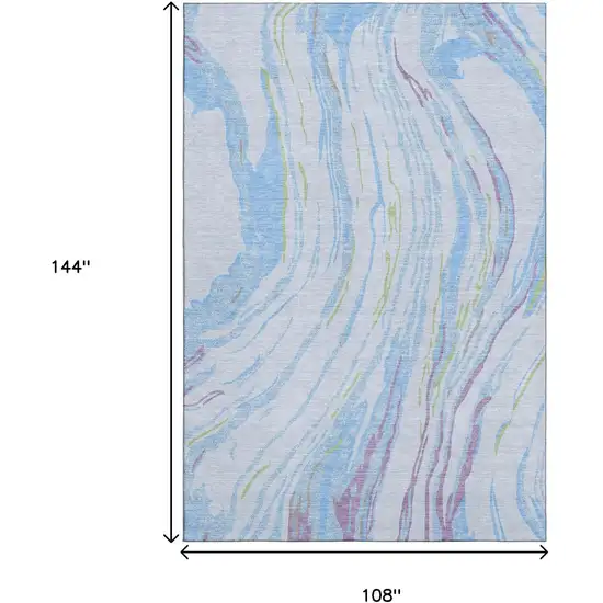 Sky Blue Lavender And Green Abstract Washable Area Rug With UV Protection Photo 9