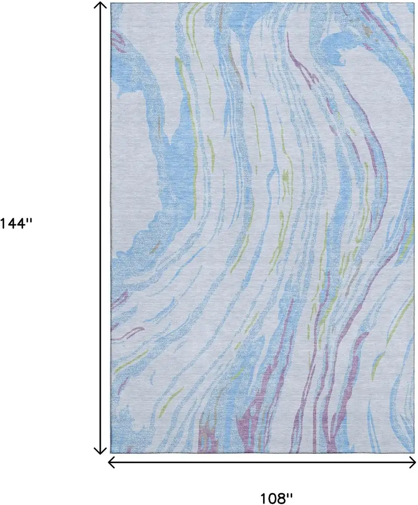 Sky Blue Lavender And Green Abstract Washable Area Rug With UV Protection Photo 9
