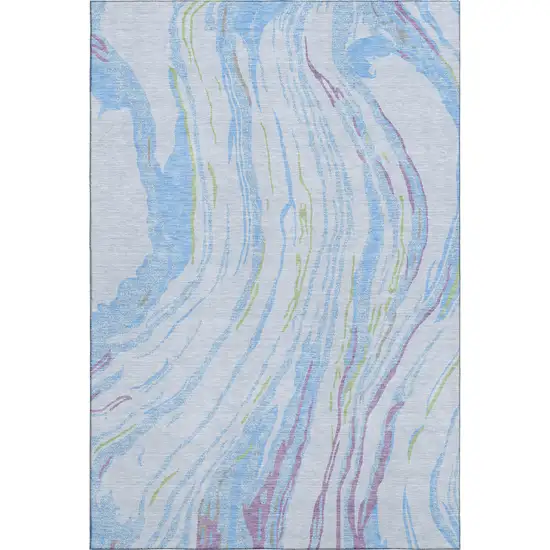 Sky Blue Lavender And Green Abstract Washable Area Rug With UV Protection Photo 1