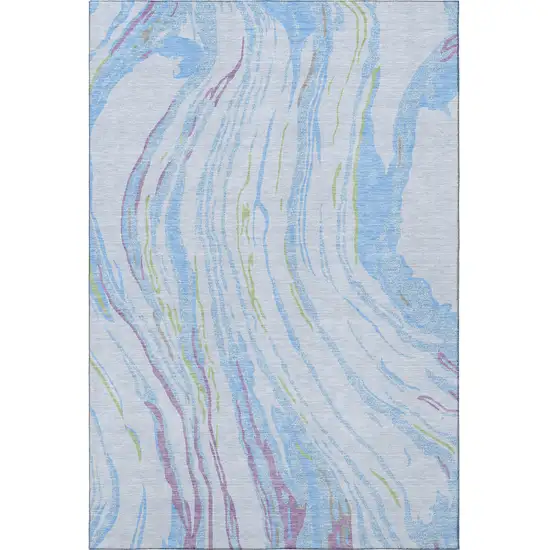 Sky Blue Lavender And Green Abstract Washable Area Rug With UV Protection Photo 3