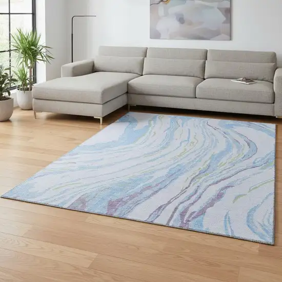 Sky Blue Lavender And Green Abstract Washable Area Rug With UV Protection Photo 2