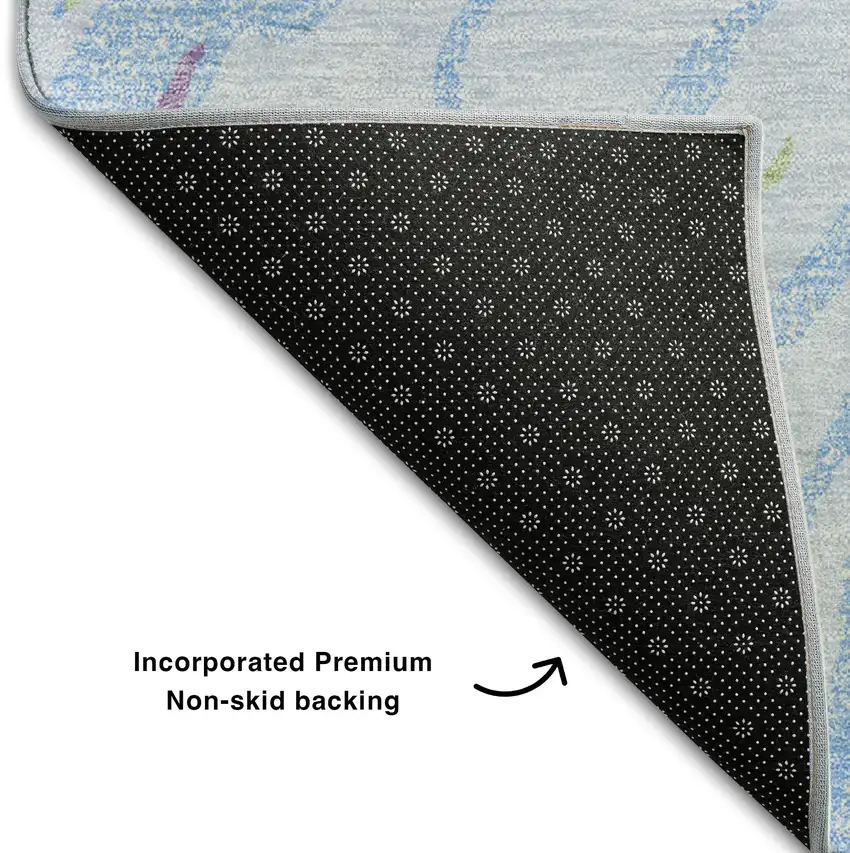 Sky Blue Lavender And Green Abstract Washable Area Rug With UV Protection Photo 6