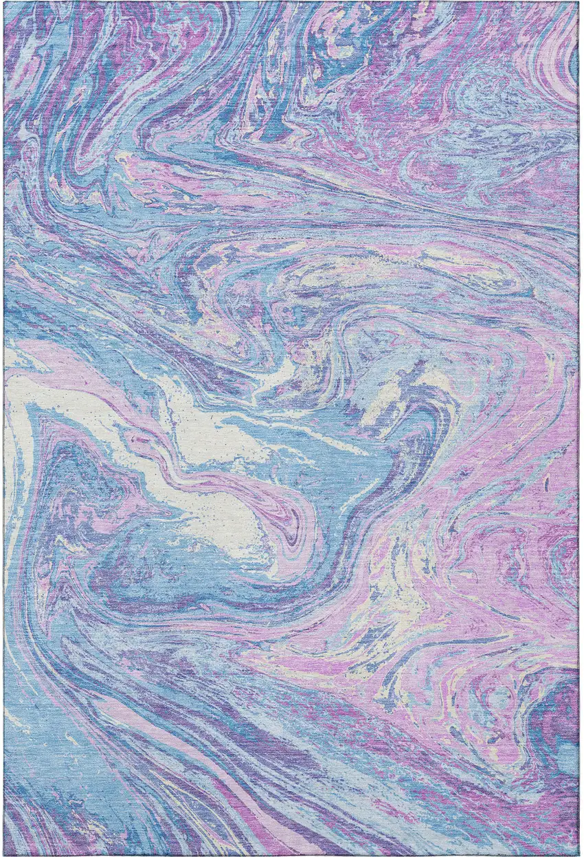 Sky Blue Lavender And Ivory Abstract Washable Area Rug With UV Protection Photo 3