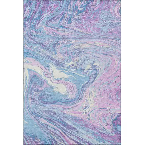 Sky Blue Lavender And Ivory Abstract Washable Area Rug With UV Protection Photo 3
