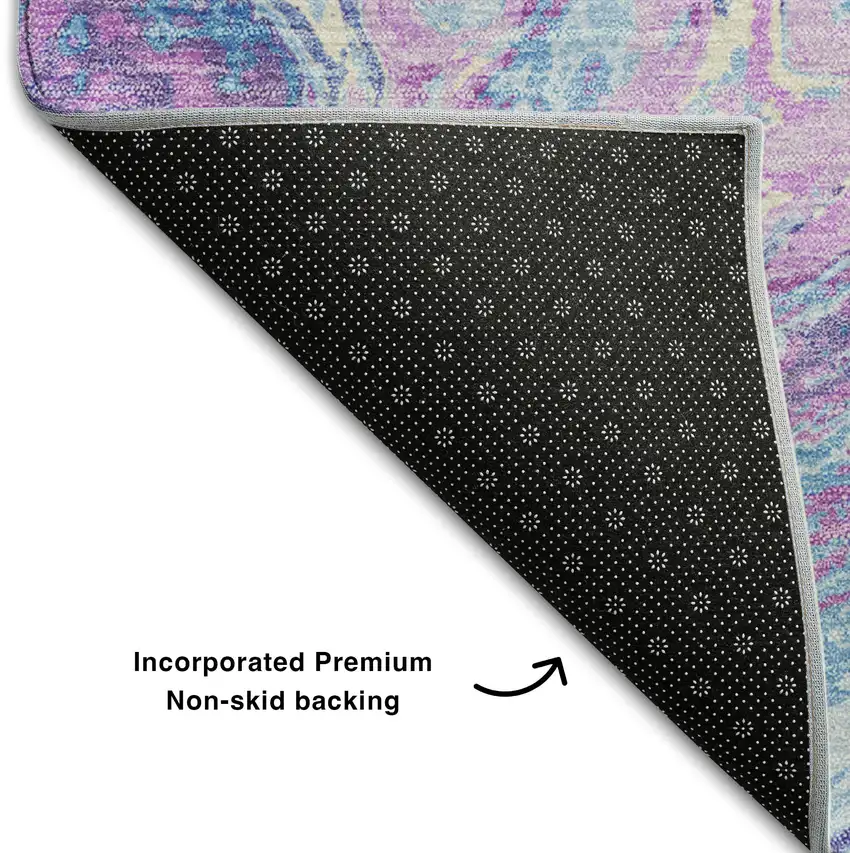 Sky Blue Lavender And Ivory Abstract Washable Area Rug With UV Protection Photo 6