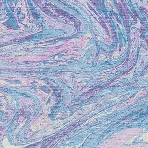 Photo of Sky Blue Lavender And Ivory Abstract Washable Area Rug With UV Protection