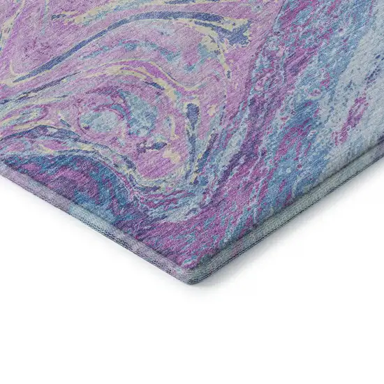 Sky Blue Lavender And Ivory Abstract Washable Area Rug With UV Protection Photo 7