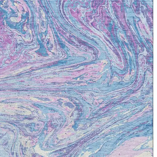 Sky Blue Lavender And Ivory Abstract Washable Area Rug With UV Protection Photo 3