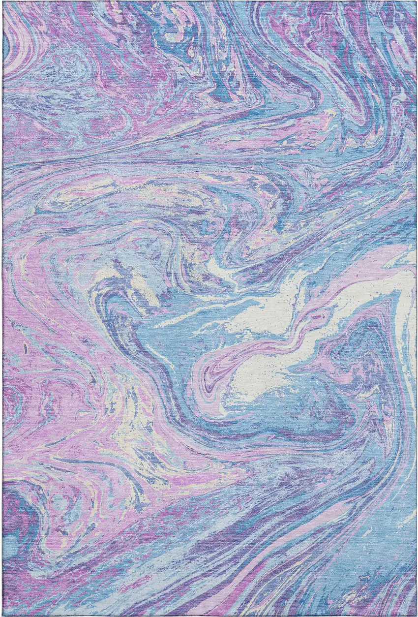 Sky Blue Lavender And Ivory Abstract Washable Area Rug With UV Protection Photo 1
