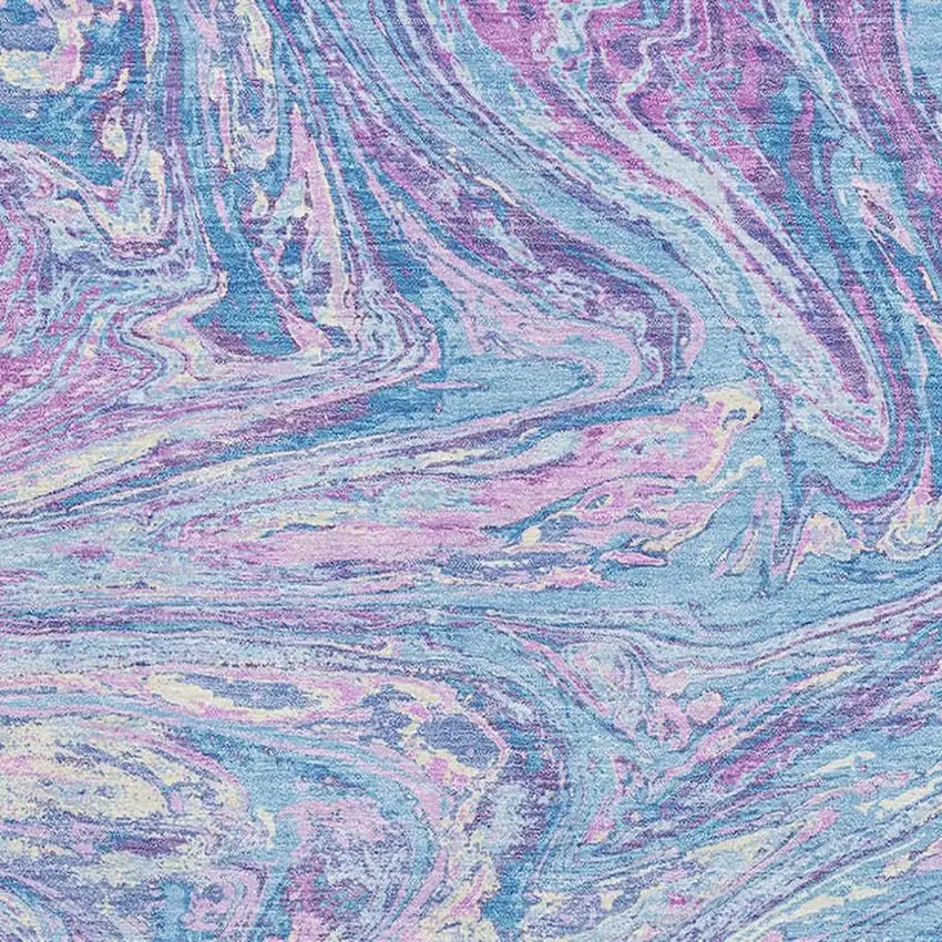 Sky Blue Lavender And Ivory Abstract Washable Area Rug With UV Protection Photo 2