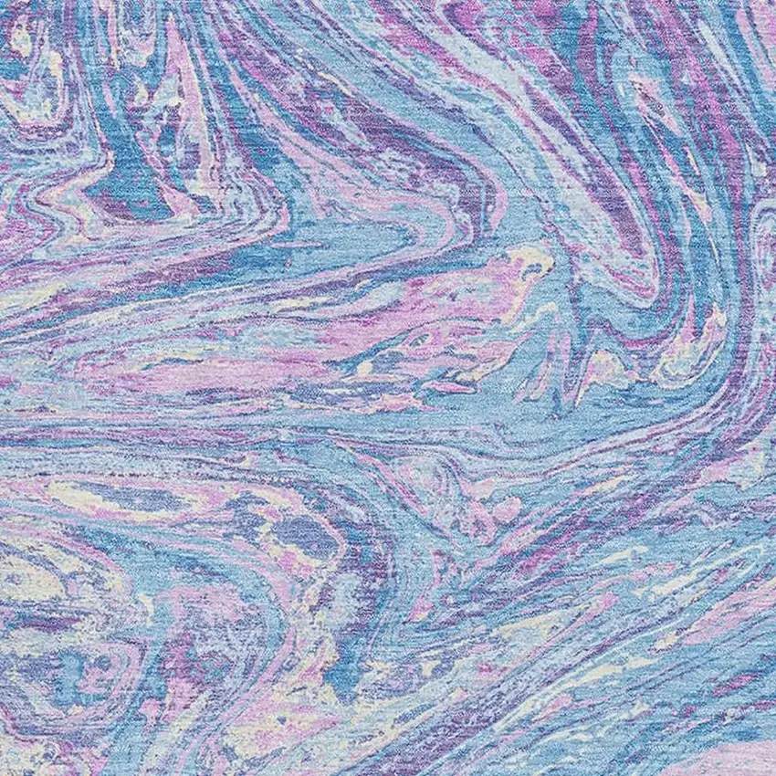 Sky Blue Lavender And Ivory Abstract Washable Area Rug With UV Protection Photo 2