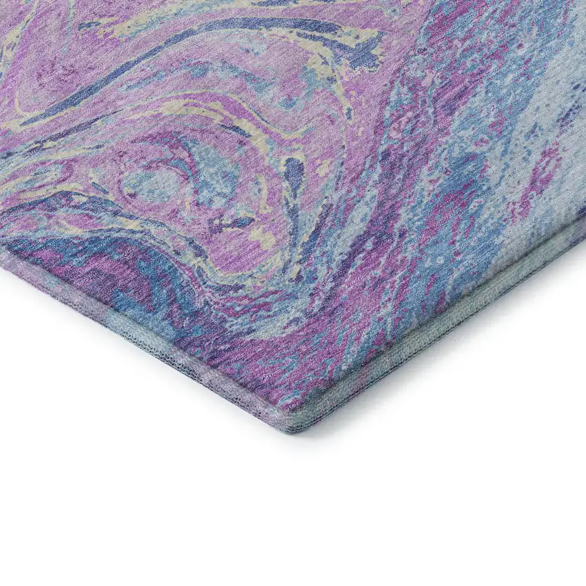 Sky Blue Lavender And Ivory Abstract Washable Area Rug With UV Protection Photo 7