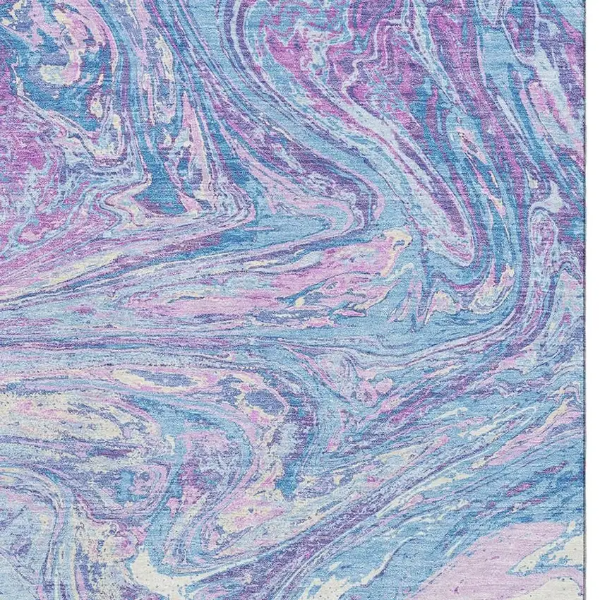 Sky Blue Lavender And Ivory Abstract Washable Area Rug With UV Protection Photo 3