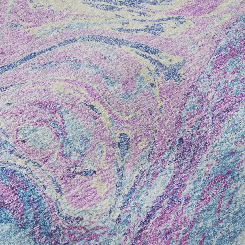 Sky Blue Lavender And Ivory Abstract Washable Area Rug With UV Protection Photo 9