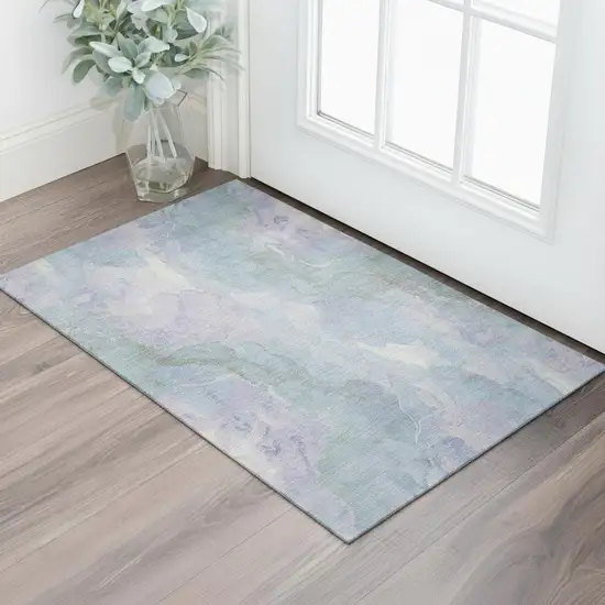 Sky Blue Lavender And Ivory Abstract Washable Area Rug With UV Protection Photo 2
