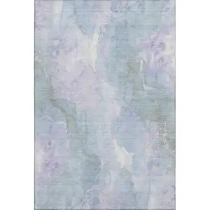 Photo of Sky Blue Lavender And Ivory Abstract Washable Area Rug With UV Protection