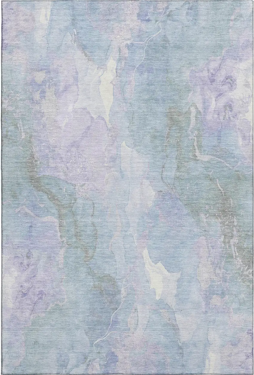 Sky Blue Lavender And Ivory Abstract Washable Area Rug With UV Protection Photo 1