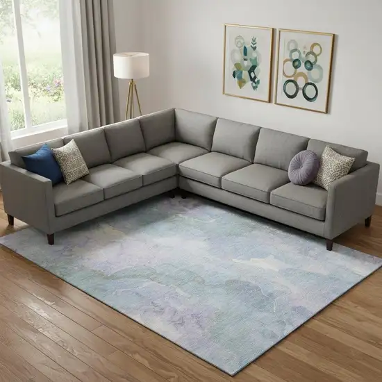 Sky Blue Lavender And Ivory Abstract Washable Area Rug With UV Protection Photo 2