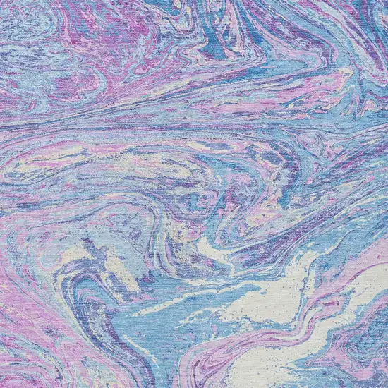 Sky Blue Lavender And Ivory Abstract Washable Indoor Outdoor Area Rug Photo 6
