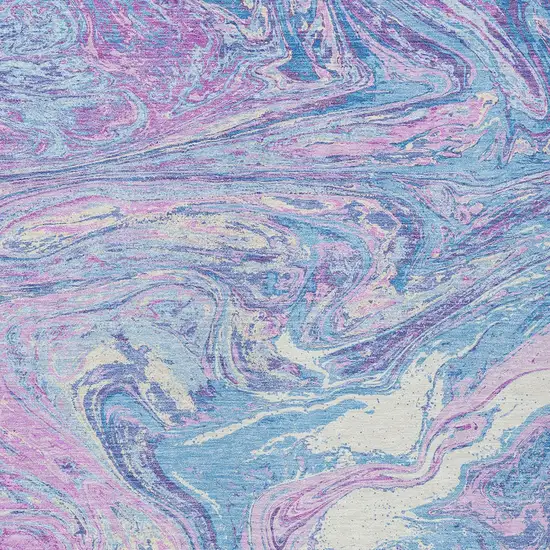 Sky Blue Lavender And Ivory Abstract Washable Indoor Outdoor Area Rug Photo 6