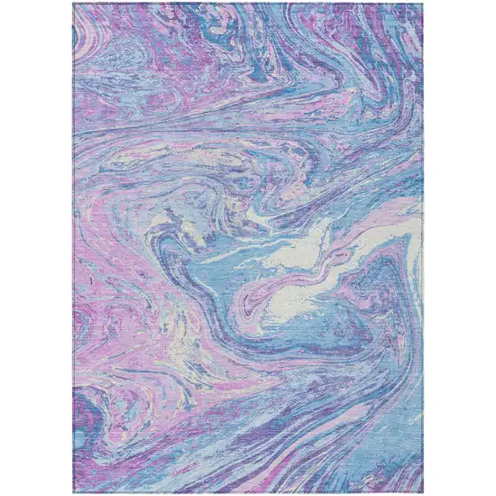 Sky Blue Lavender And Ivory Abstract Washable Indoor Outdoor Area Rug Photo 2