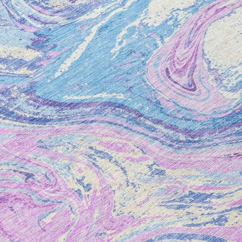 Sky Blue Lavender And Ivory Abstract Washable Indoor Outdoor Area Rug Photo 5