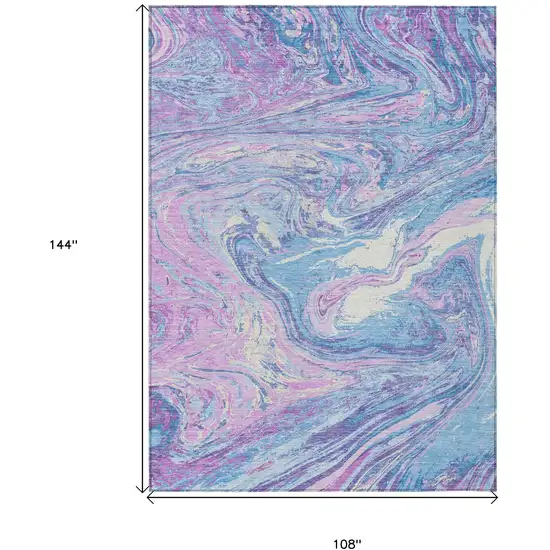 Sky Blue Lavender And Ivory Abstract Washable Indoor Outdoor Area Rug Photo 8